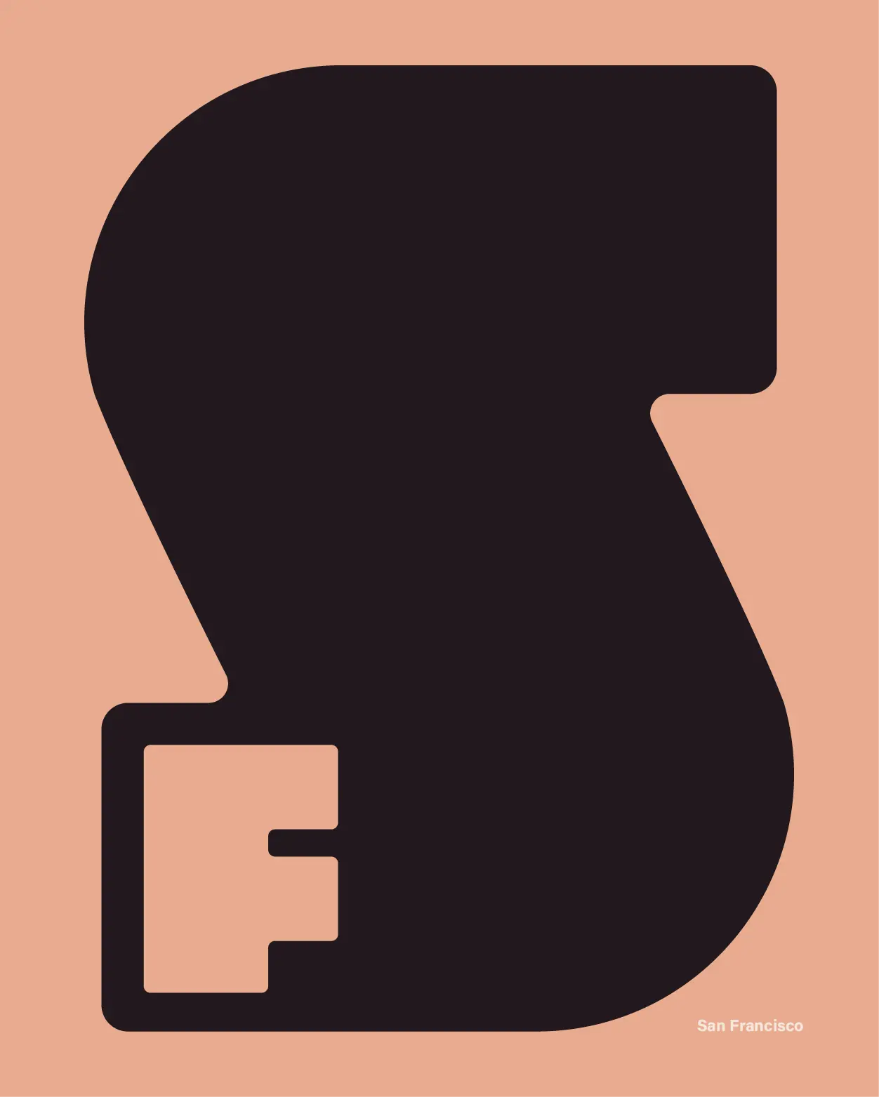 Typography poster using the Partners for Independence custom font spelling “SF” for San Francisco.