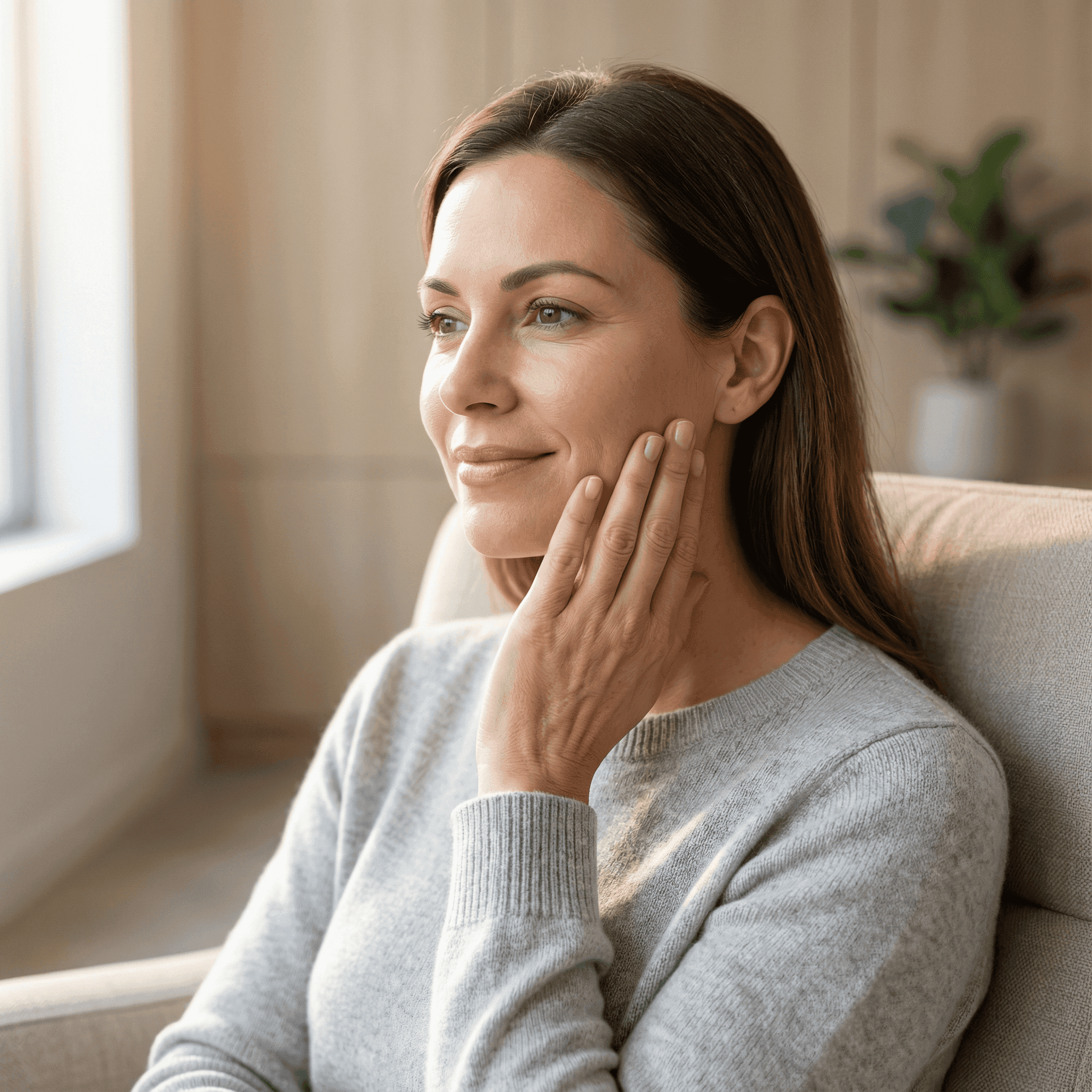 Invisalign in Dubai with a woman smiling confidently, holding her clear aligners, highlighting discreet and effective treatment.