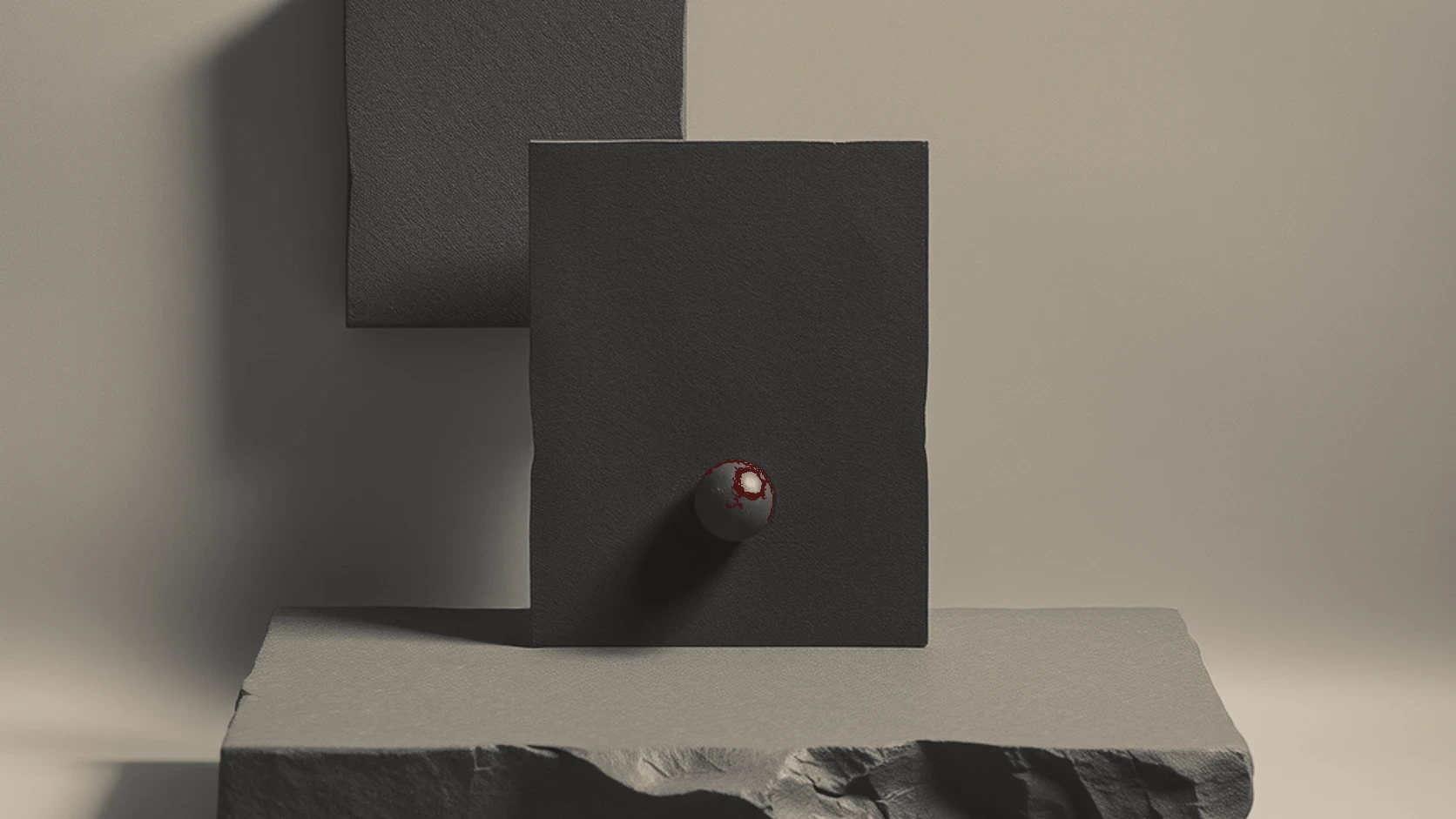 Conceptual still life showing folded carbon paper revealing an inner core on a bone surface, representing the depth of brand substance.