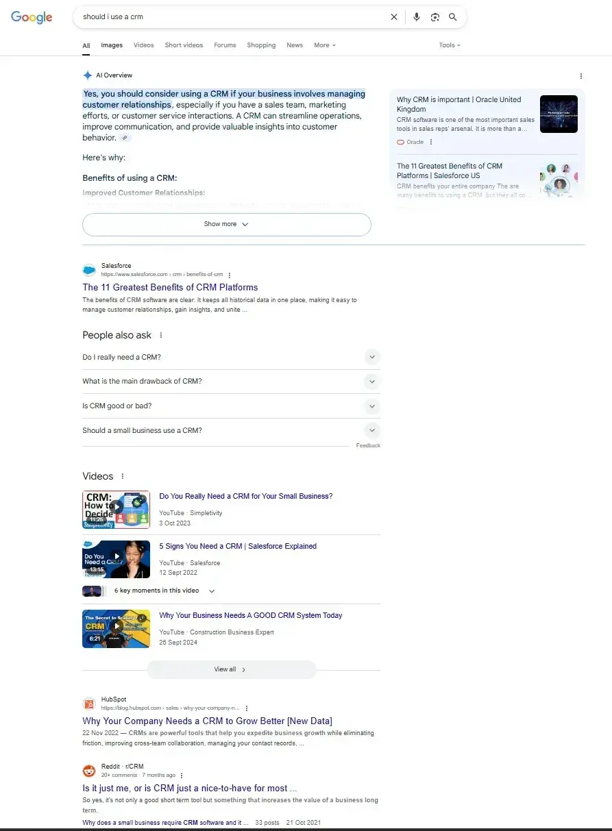 screenshot from google serps shows the keyword research process for identifying informational search.