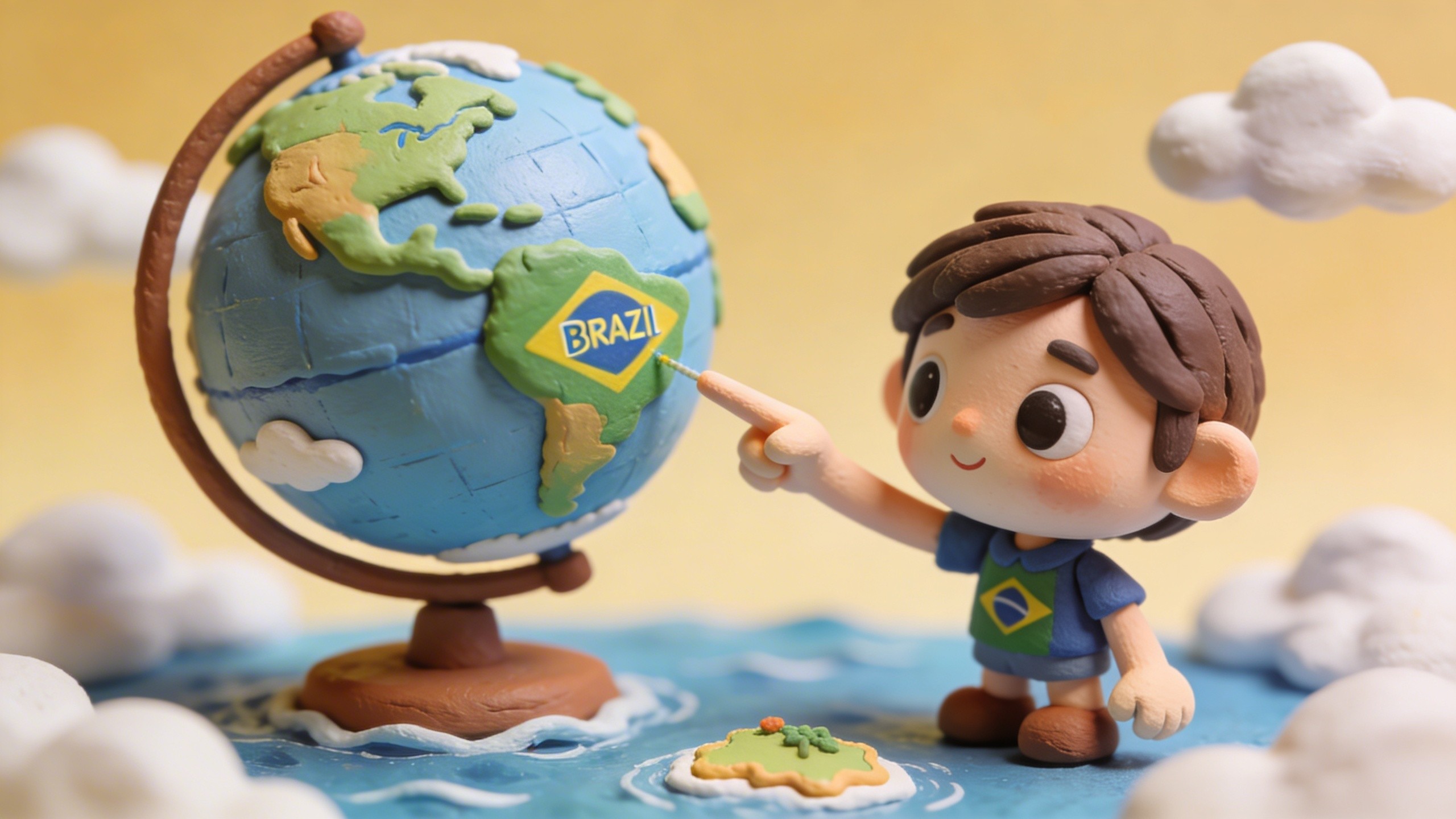 clay globe spinning with a highlighted Brazil