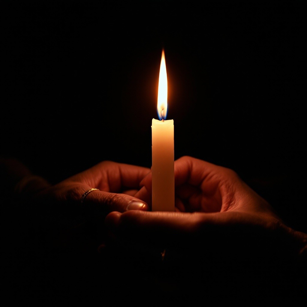 Hands passing a lit candle