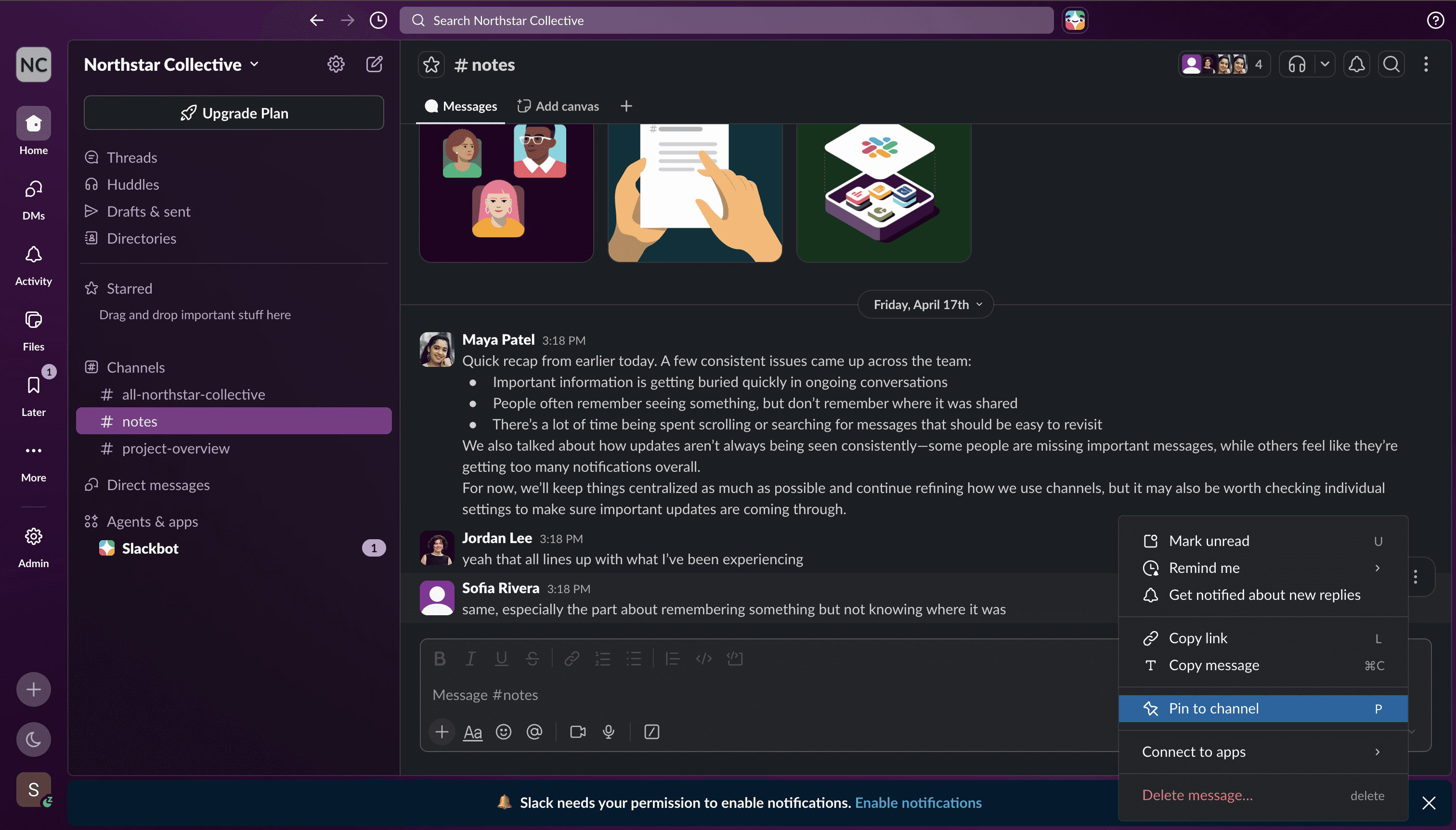 Original Slack message saving UI