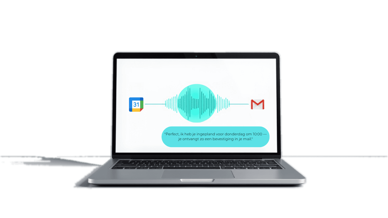 Schermafbeelding van Fydex AI-spraakassistent Sofia die automatisch een afspraak inplant en een bevestiging per e-mail verstuurt