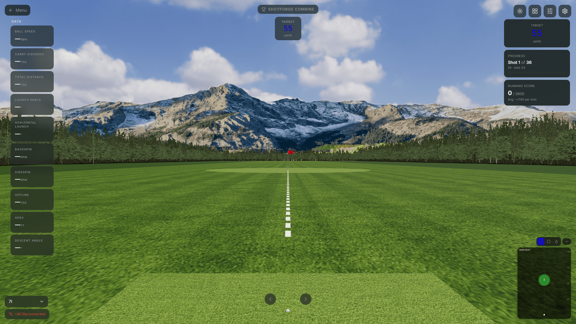 ShotForge combine test with multiple distances and scoring system to evaluate golf performance and consistency