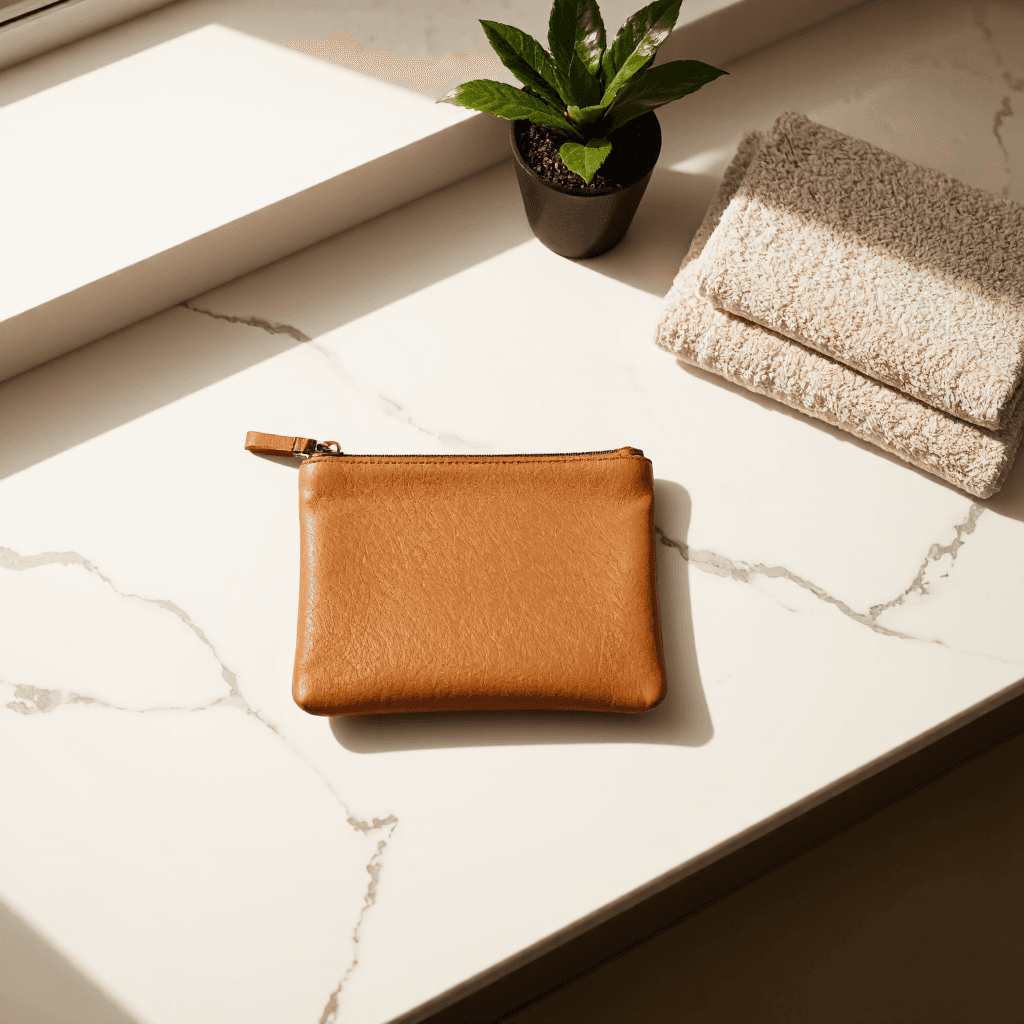 product photography of leather pouch