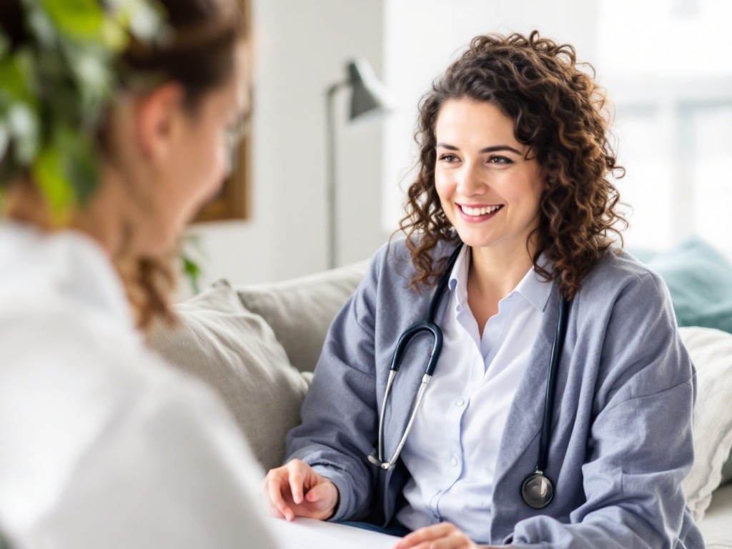 A female doctor smiling at a patient