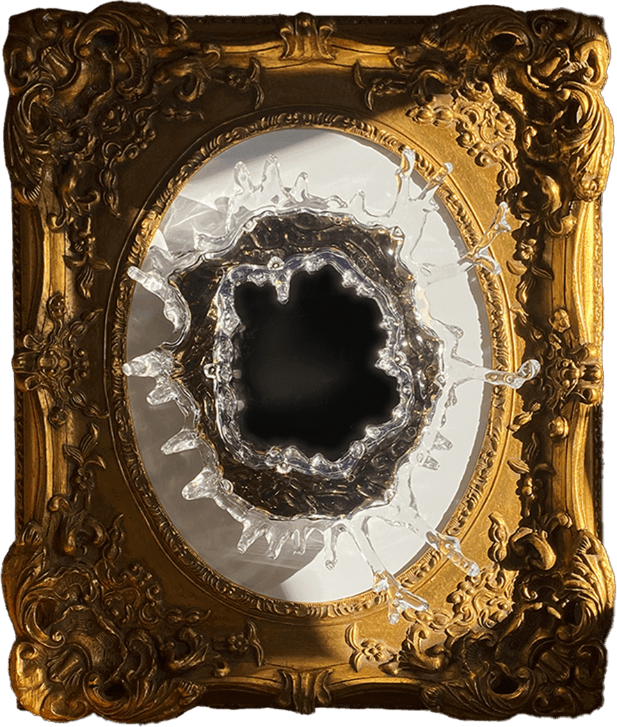 water acrylic molded splash mirror mounted in gold ornate frame