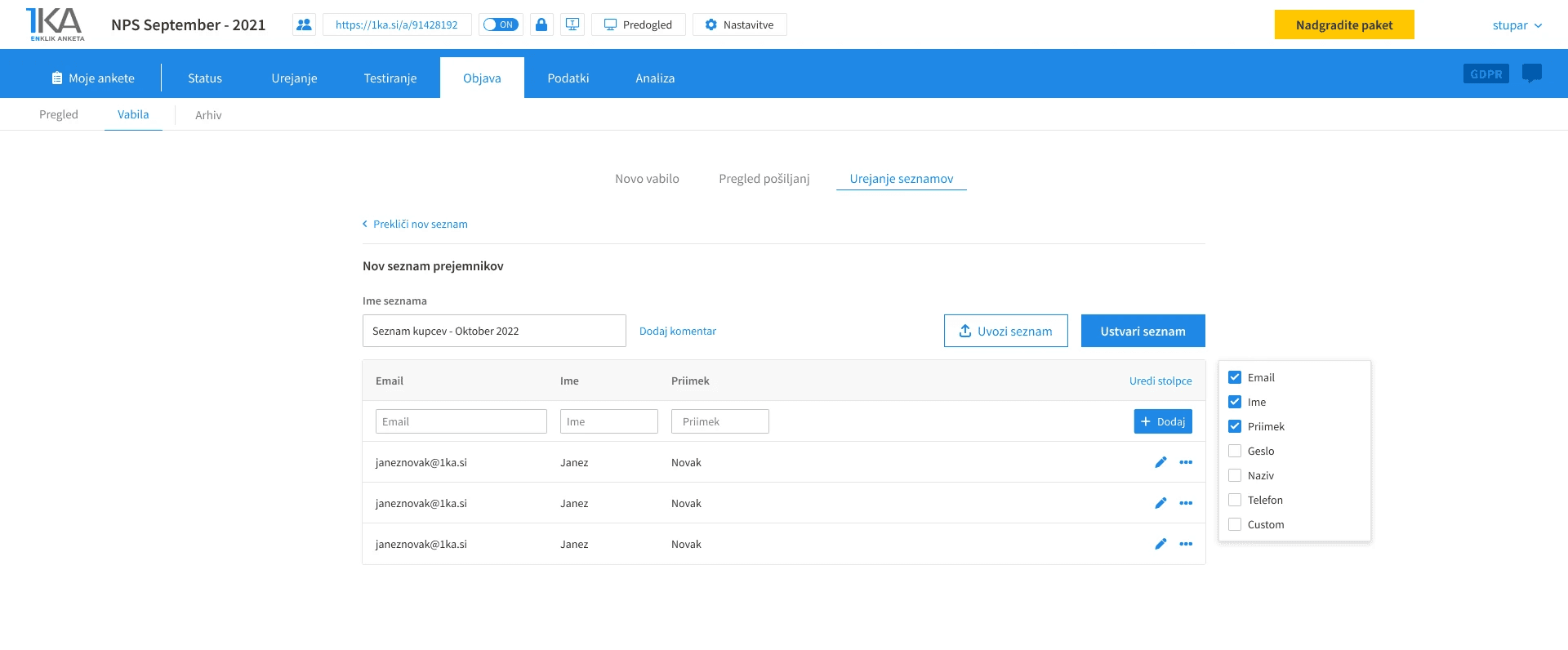 1ka invitation system - edit recipient list