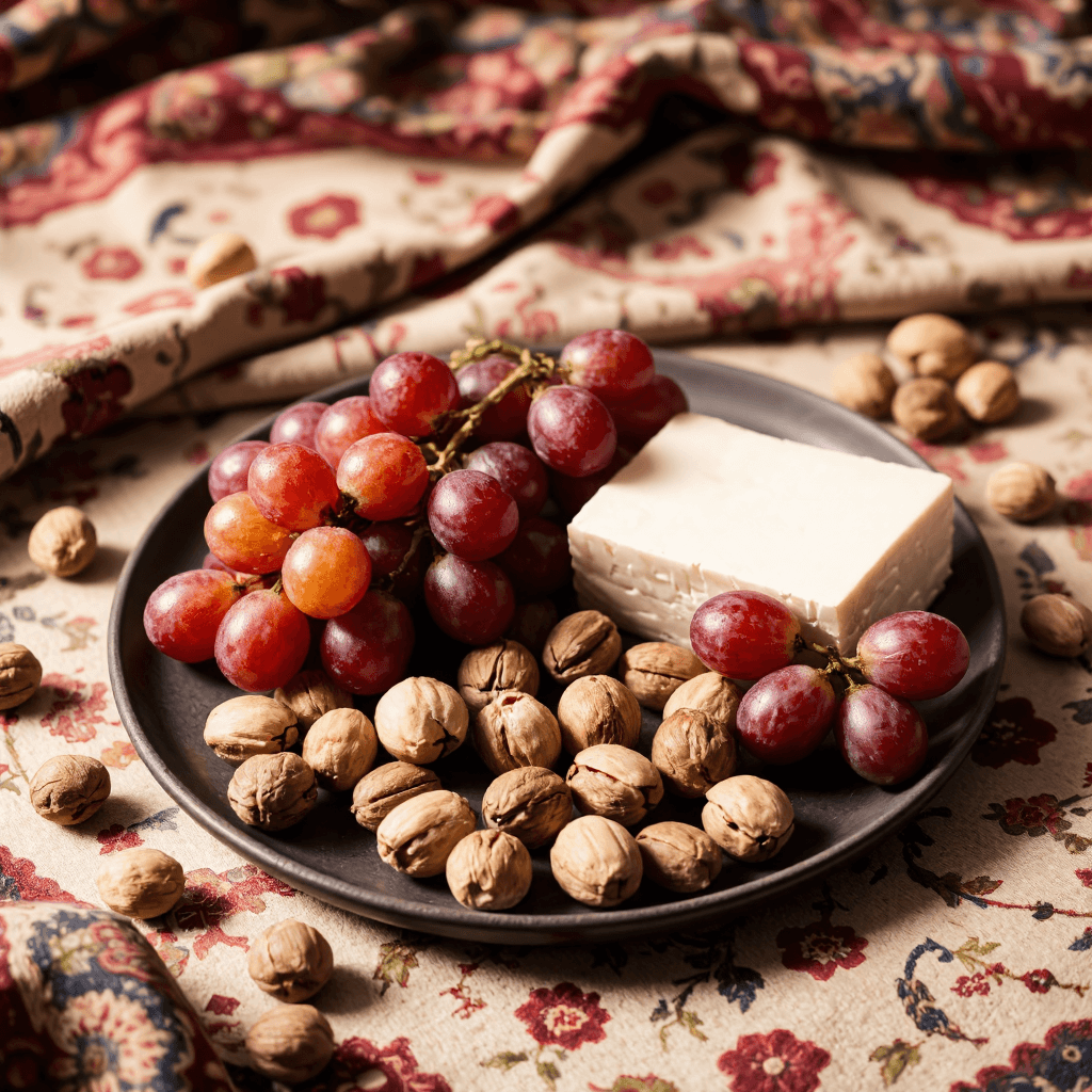 product photography of a plate of mixed fruits and nuts