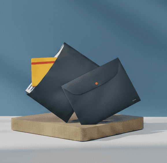 Set of dark, opaque privacy sleeves for documents, showing folders inserted to prevent unauthorized viewing.