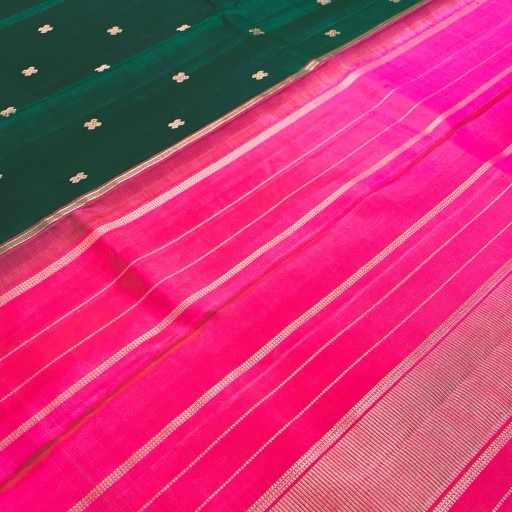 Bottle Green and Pink Kanchivaram Silk Saree