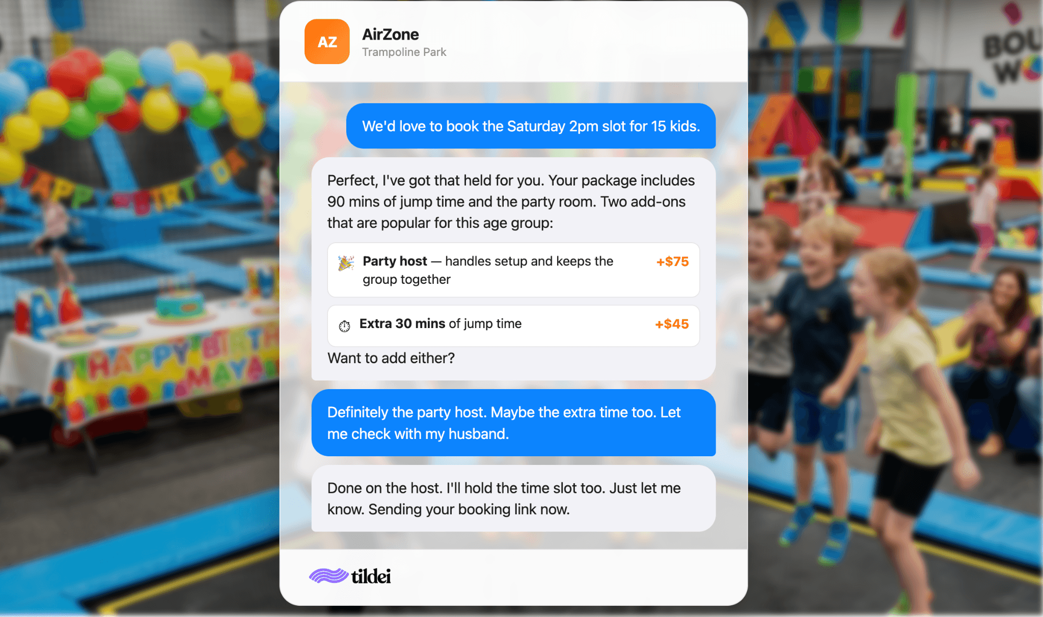 A booking conversation that includes the package conversation