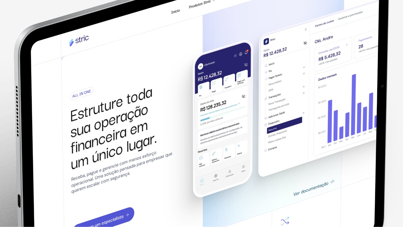Plataforma SaaS Stric com site e branding da Wama