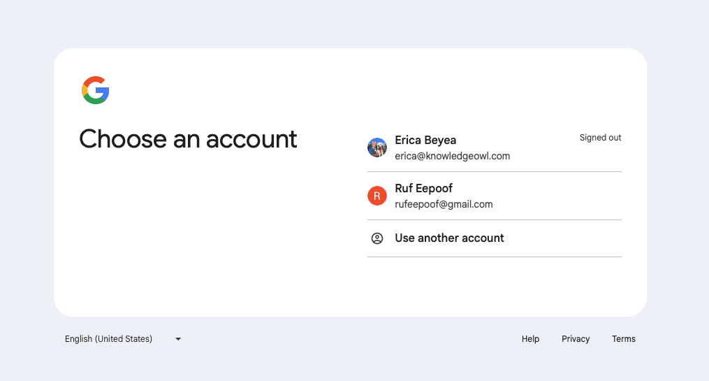 screenshot of Google SSO login screen