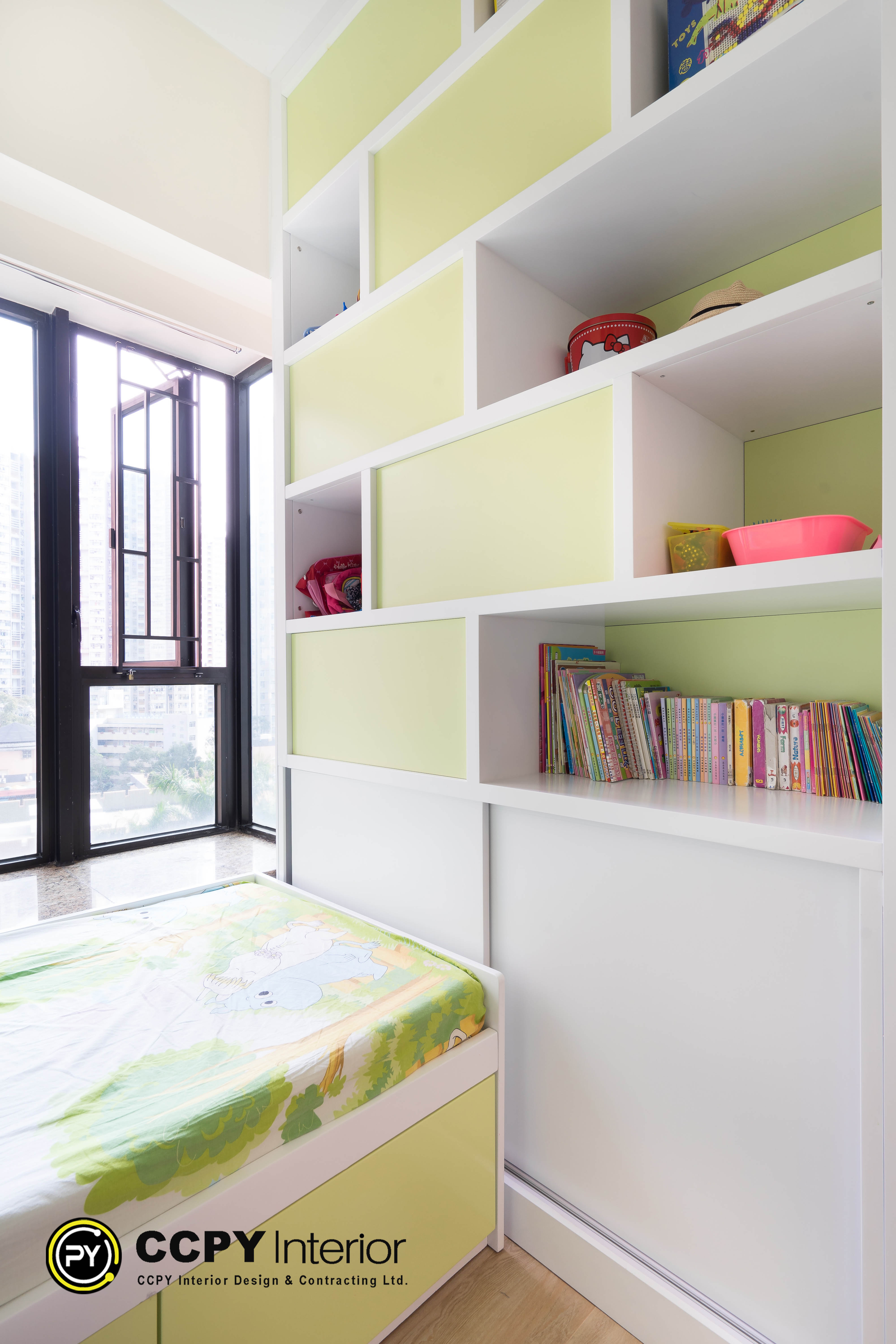 Linear wardrobes and soft tones increase the perceived visual depth of this Castello bedroom corridor and minimalist entryway.
