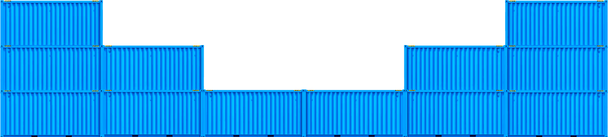 An lllustration of shipping containers arranged in a growing stack manner.