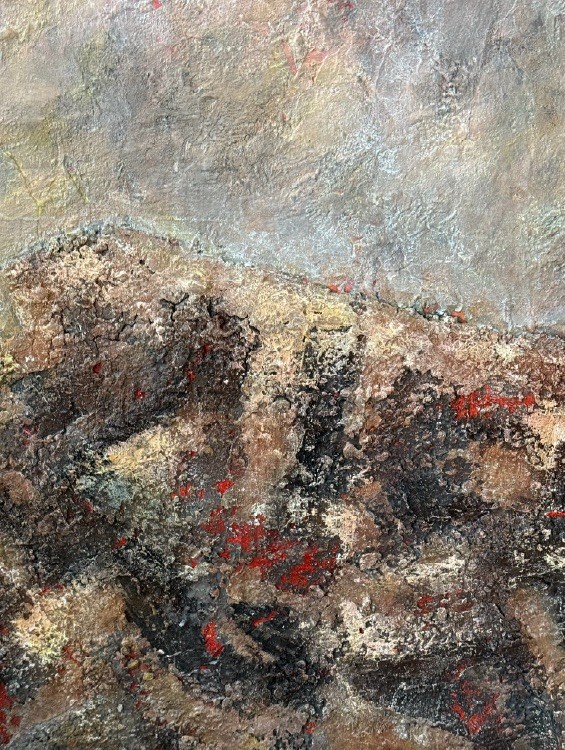 Gaza, 2024. Mixed media on jute. by Barbara Walker.