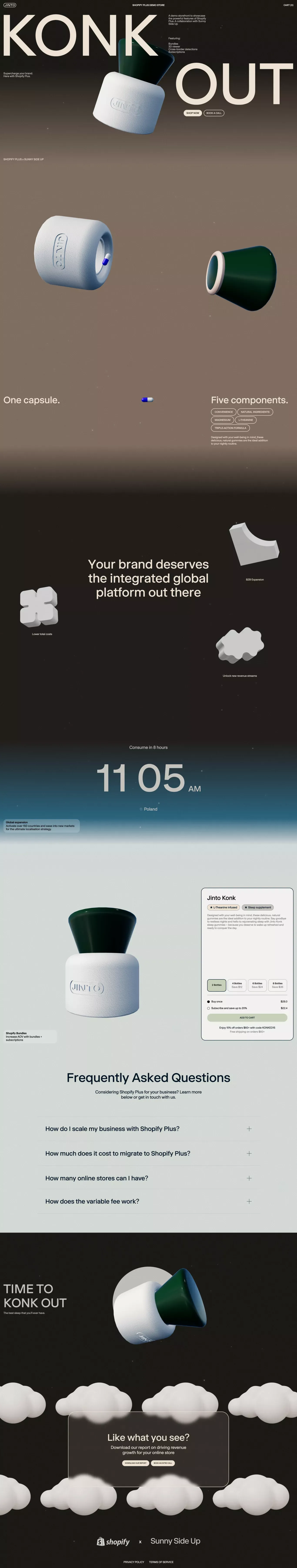 SHOPIFY PLUS x SUNNY SIDE UP portfolio page screenshot showcasing Design and Ecommerce design