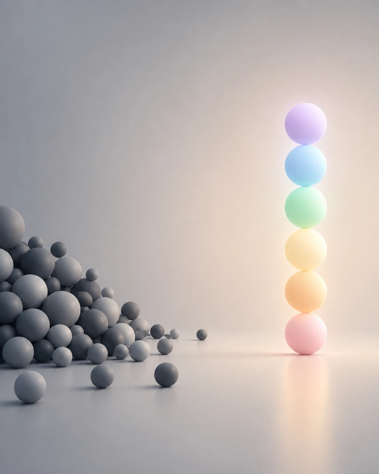 Chaotic pile of spheres vs aligned stack