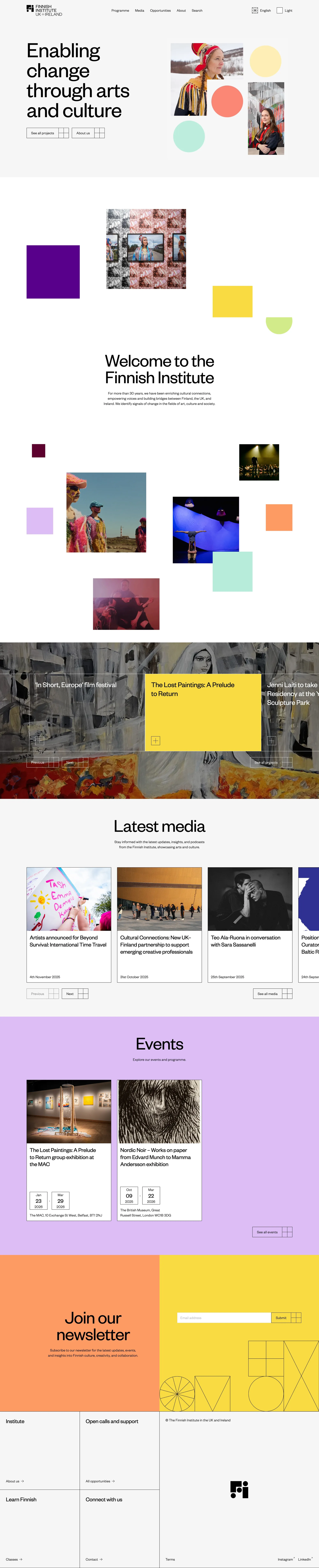 The Finnish Institute in the UK and Irel landing page screenshot showcasing Local Business design