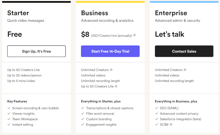 Loom's upmarket offerings and pricing