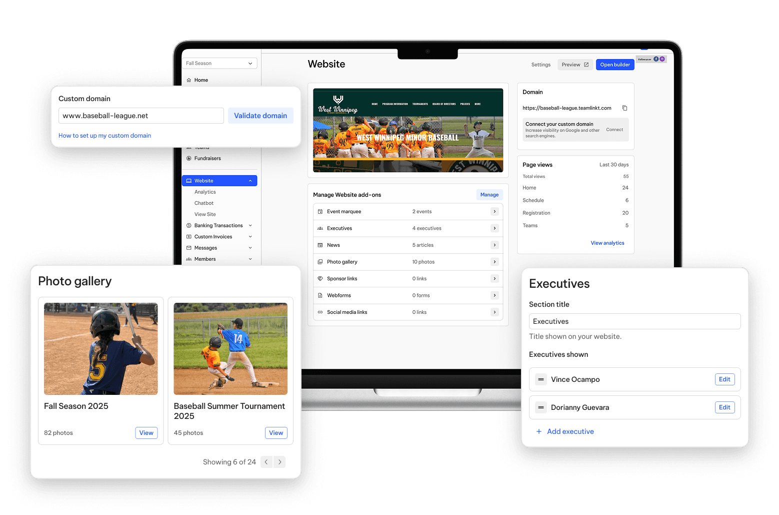 TeamLinkt's Baseball Website Builder for Footbal Leagues