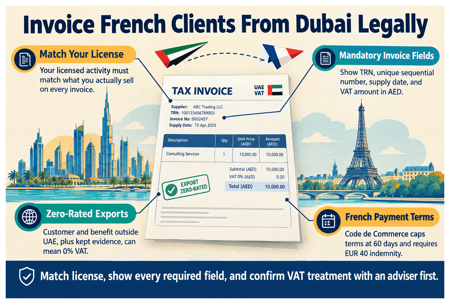 Infographic: How to Invoice France Clients From Your Dubai Company Legally