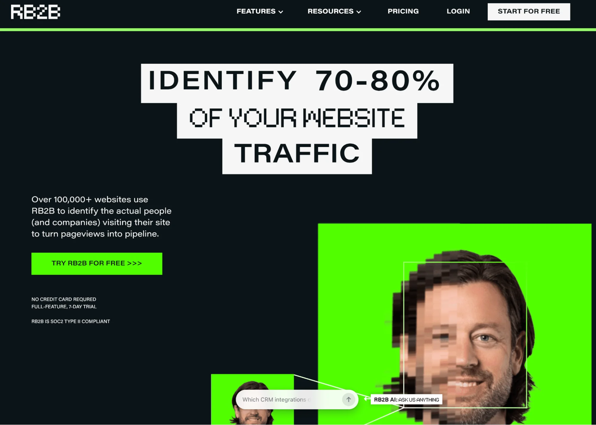 RB2B homepage: website visitor identification for B2B lead generation