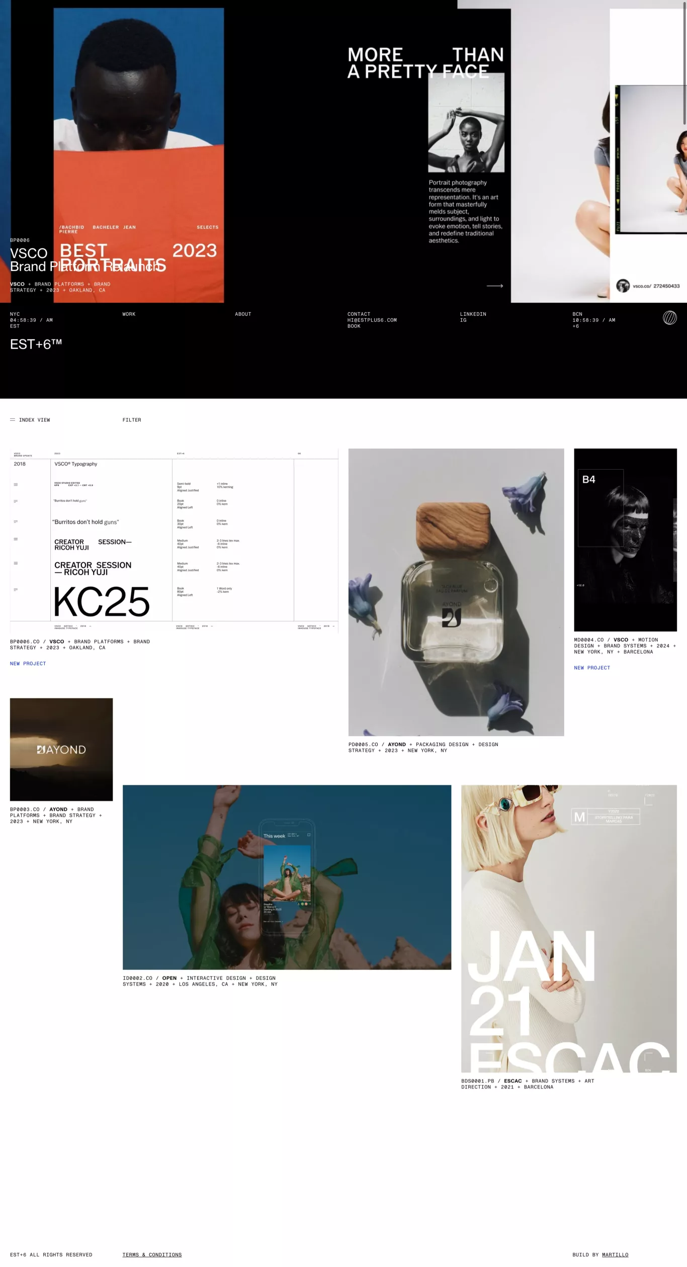 EST+6 portfolio page screenshot showcasing Photography and Design design