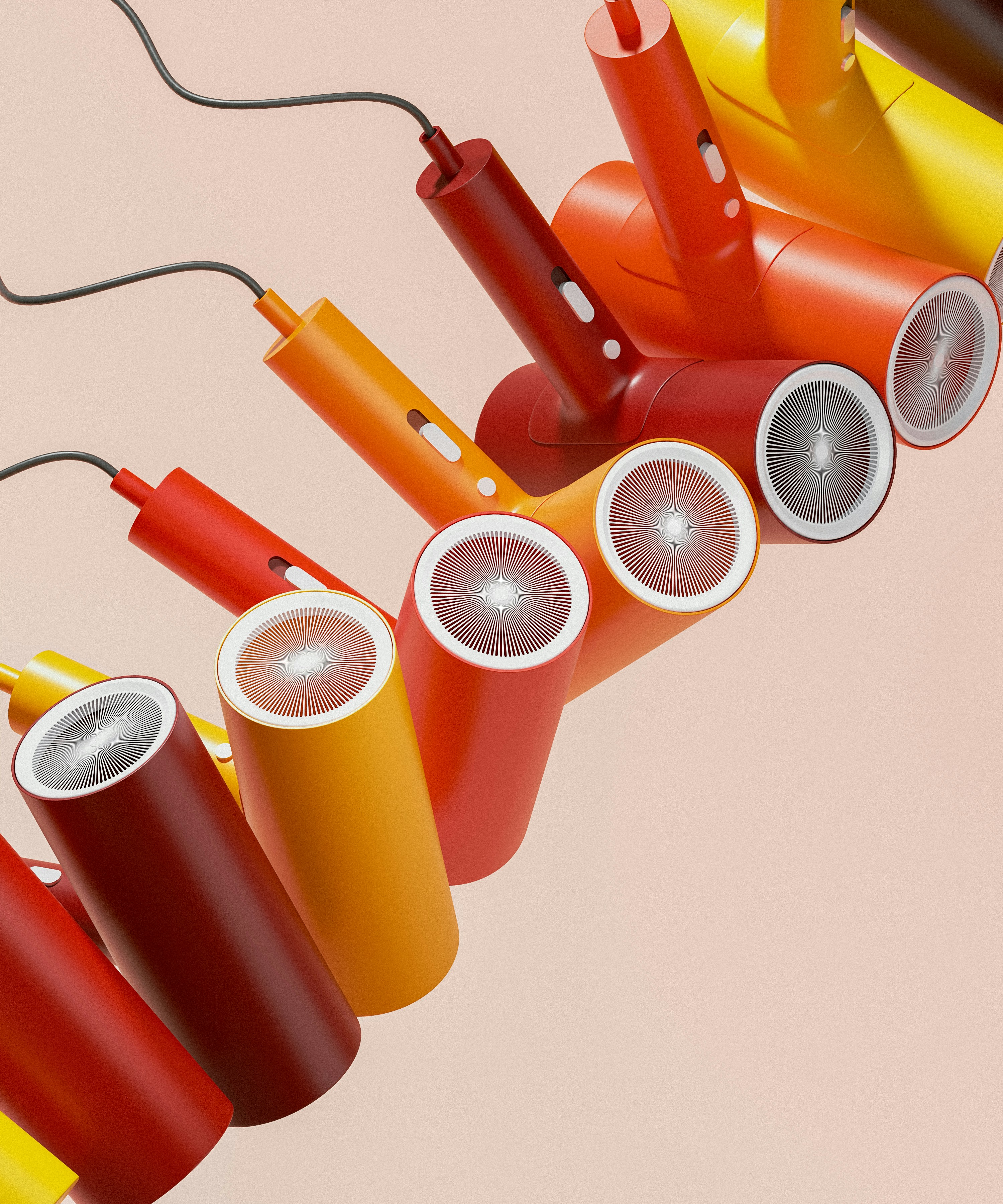 A group of different colored objects hanging from a string