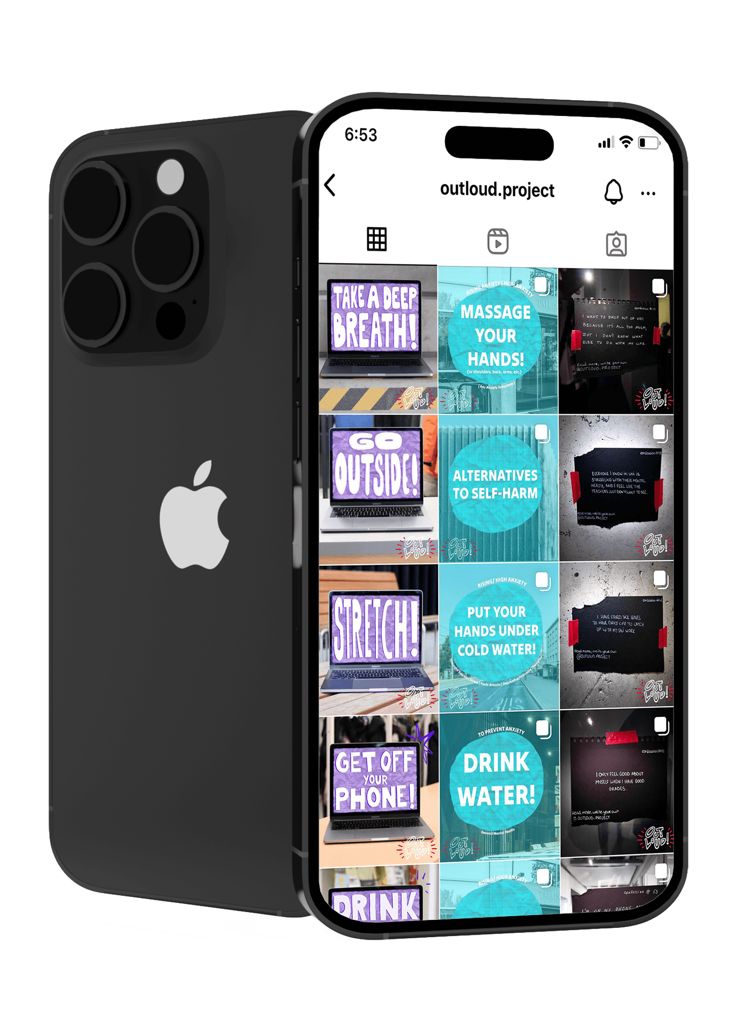 Image of a phone screen with the "Out loud" Instagram page showing.