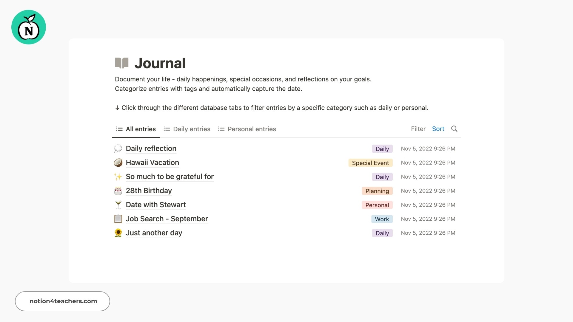 Journal Template by Notion | Notion Marketplace