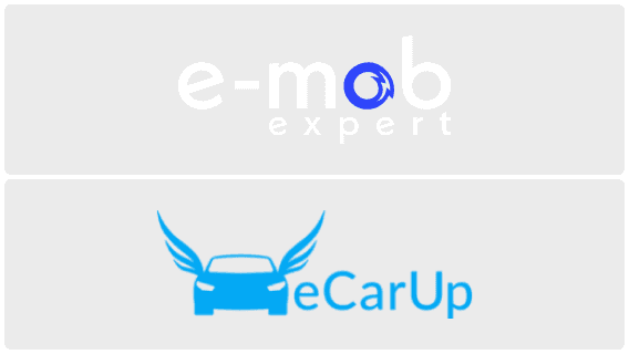 Logos d'e-mob expert et d'eCarUp, fournisseurs d'infrastructures de chargement et de solutions de mobilité électrique en Suisse