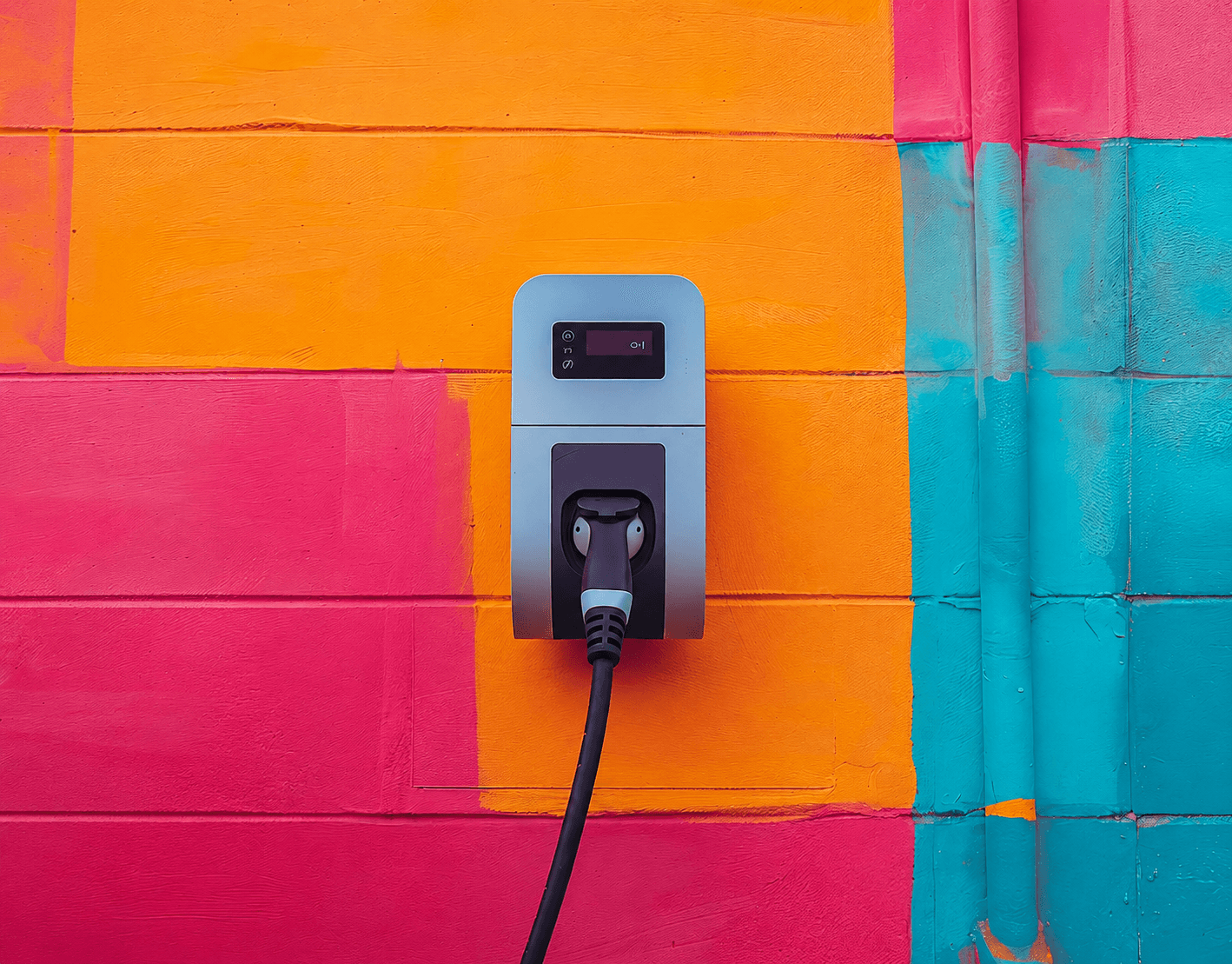 borne de recharge pour véhicules électriques sur fond coloré