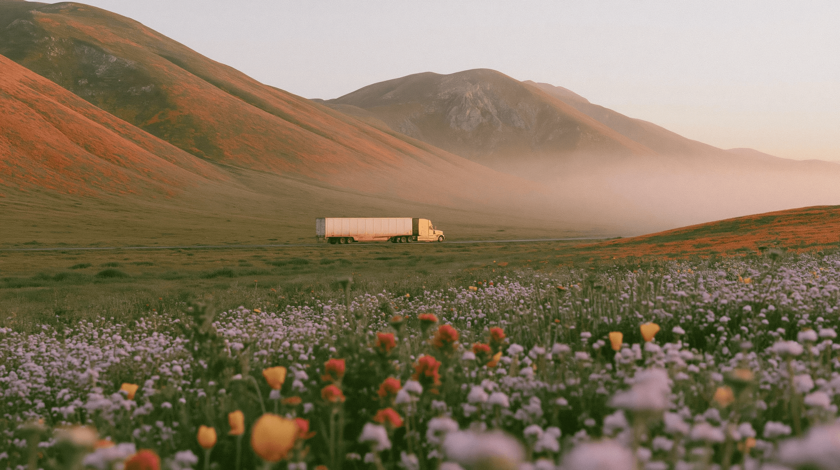 freight trucking driving over the fields