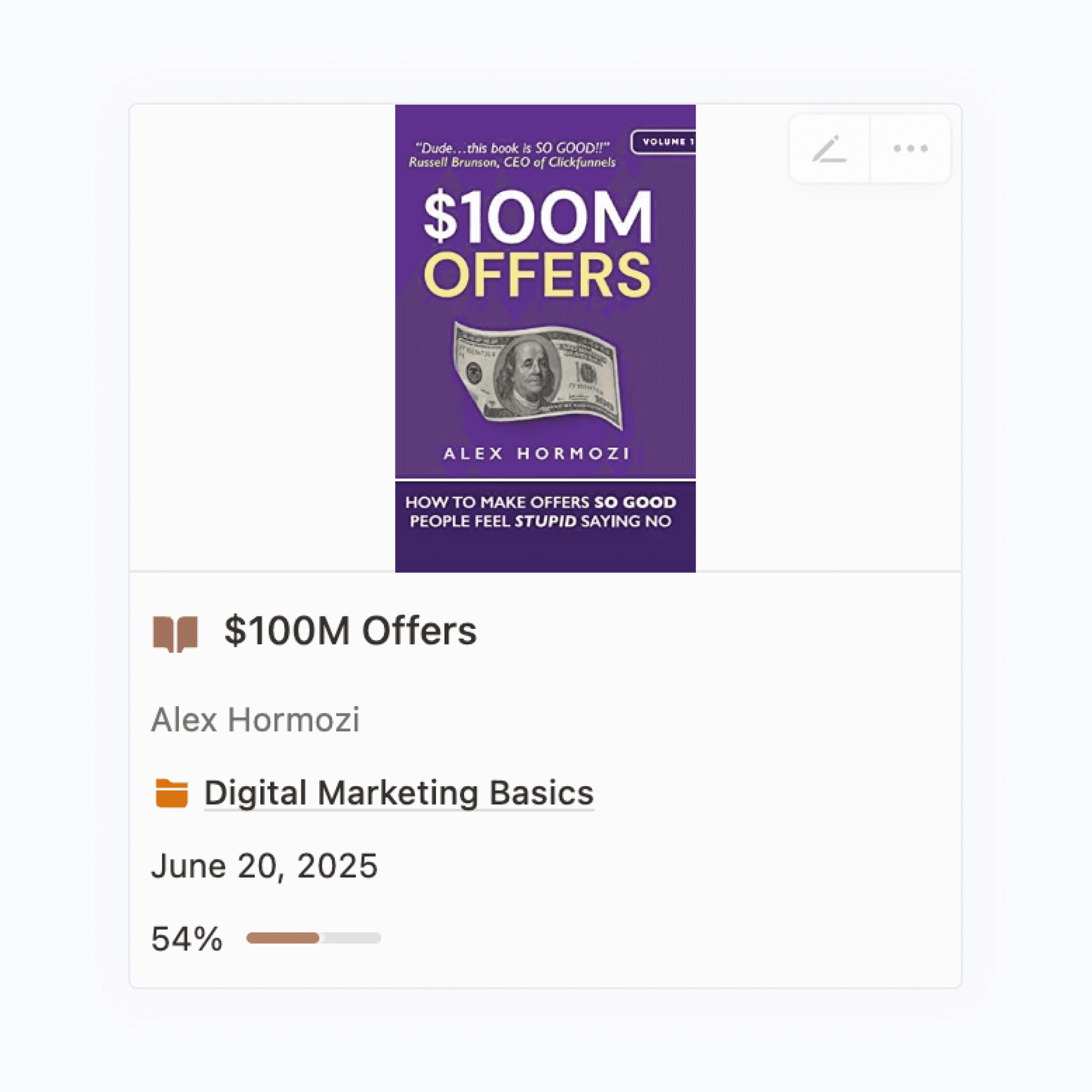 A card showing the details of a book to read