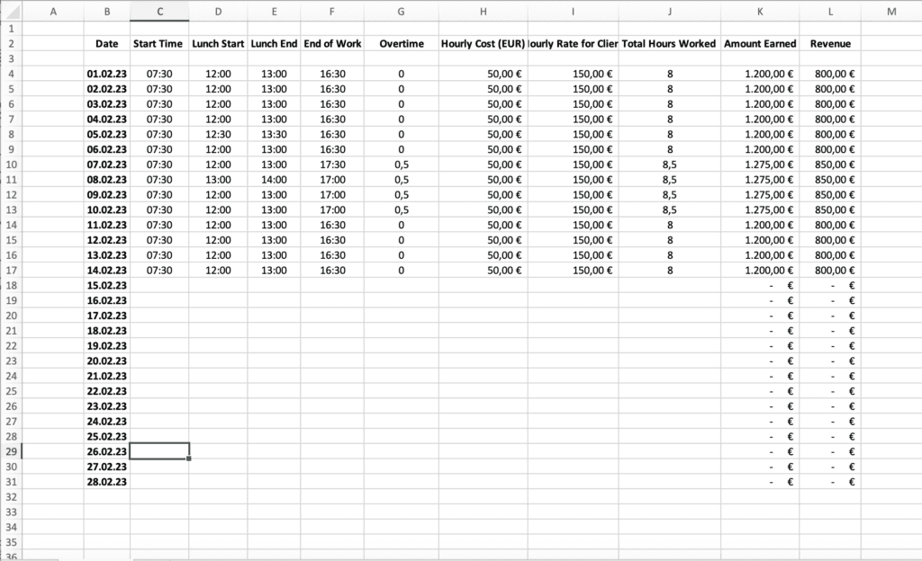 time tracking in excel 
