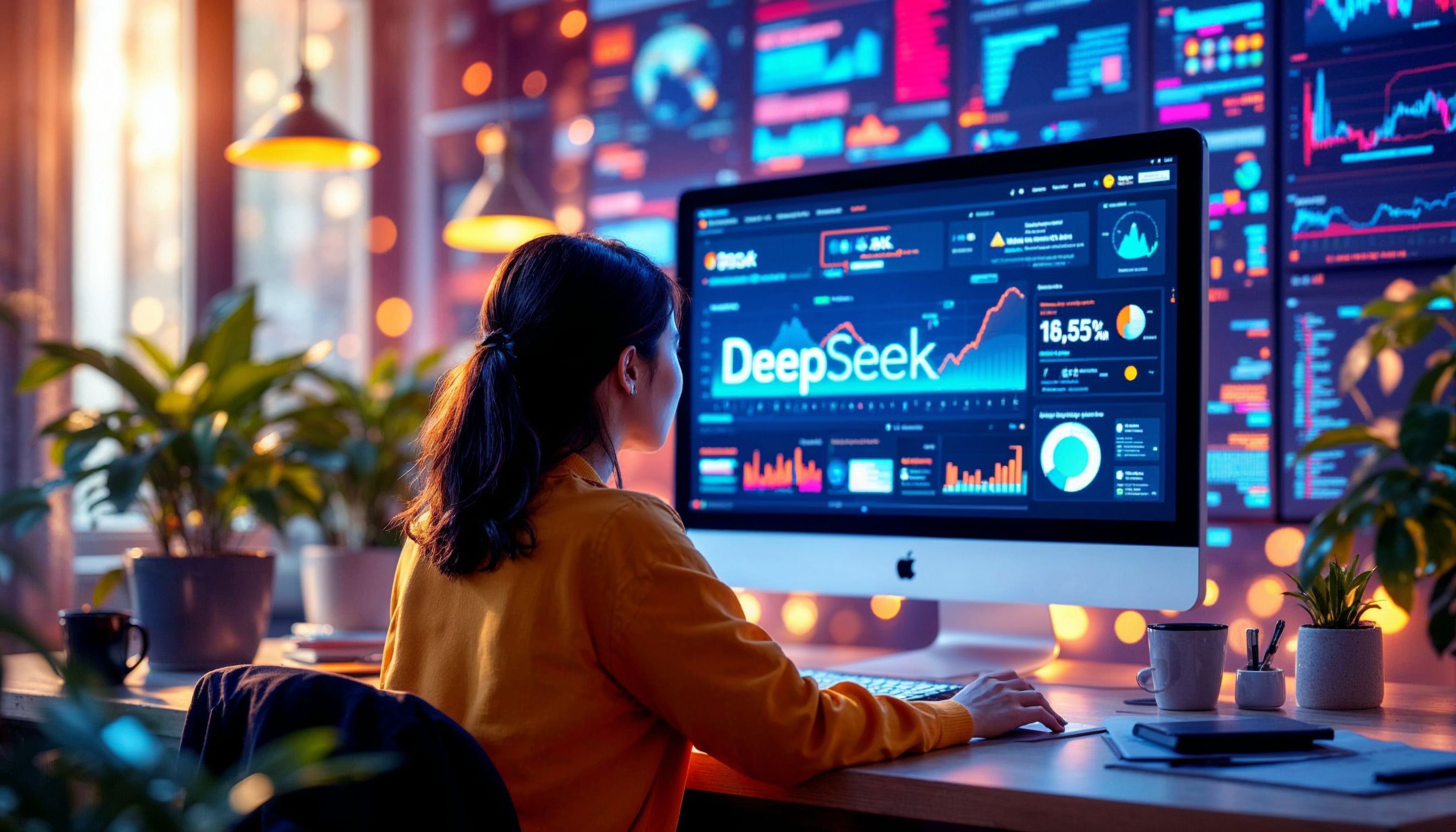 a woman sitting in the office with a desktop showing the app "Deep Seek" as she is using the AI tool, 公司網頁設計 SEO 響應式網頁設計 電商網頁設計 企業網頁設計 SEO網頁設計 手機網頁設計 網頁設計報價 最佳網頁設計公司 頂尖網頁設計公司 網頁設計公司推薦 香港網頁設計公司比較 餐廳網頁設計 網頁設計案例 購物網站設計 餐廳網站 形象官網 商業網站 餐飲網站設計 美食網站範本餐廳網頁設計 餐飲業網站方案 線上菜單設計 餐廳預訂系統 座位預訂 直觀導航餐廳網站Web Design Hong Kong Web Design Web Design Company Website Design Web Development Web Design Price Web Design Quotation Mobile Web Design SEO Web Design Responsive Web Design E-commerce Web Design Corporate Web Design Best Web Design Company Top Web Design Company Recommended Web Design Company Website Production/Web Development Restaurant website design Food website template Catering website design Food and beverage website solution