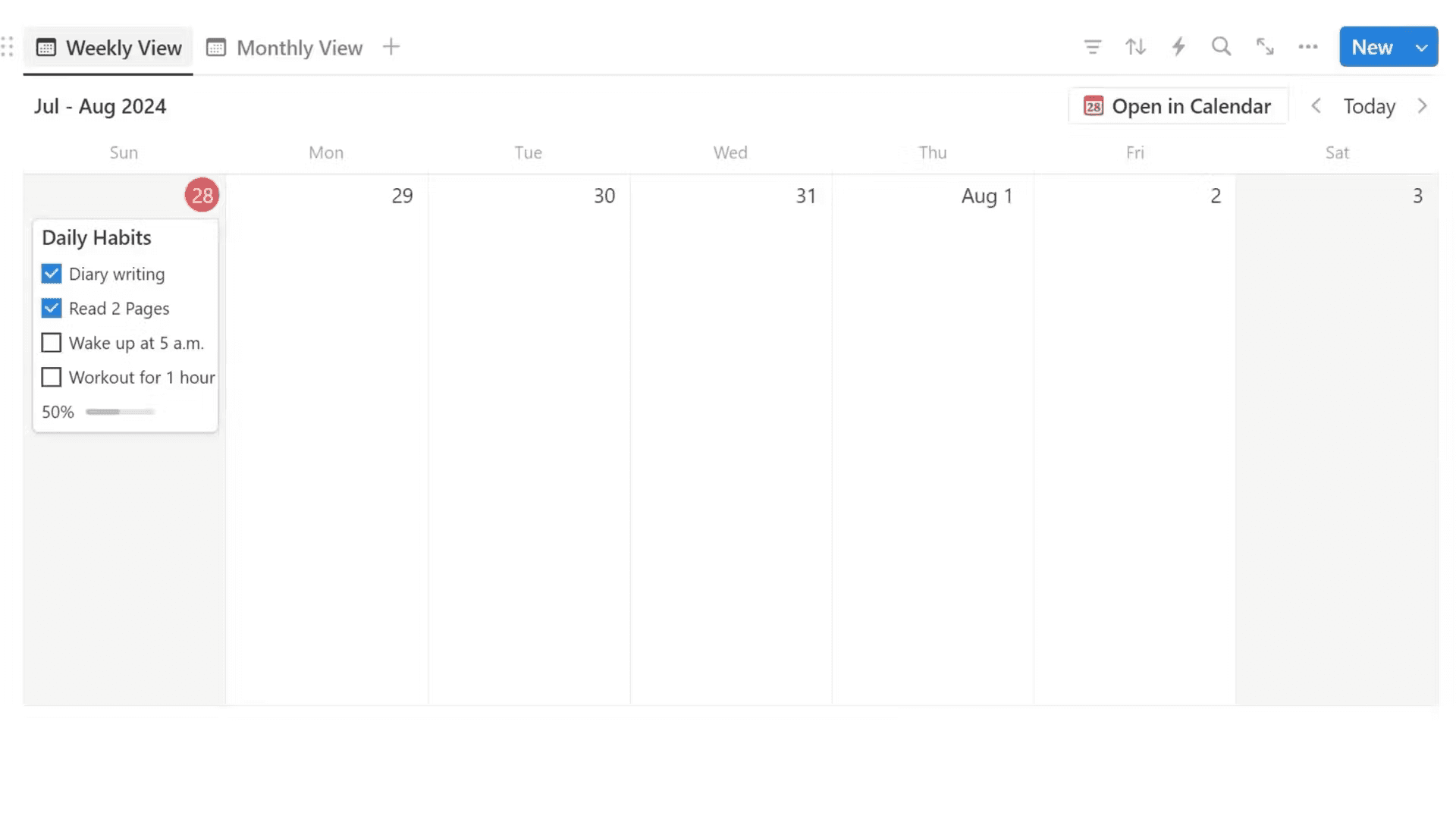 Image of the Notion Habit Tracker in calendar view.