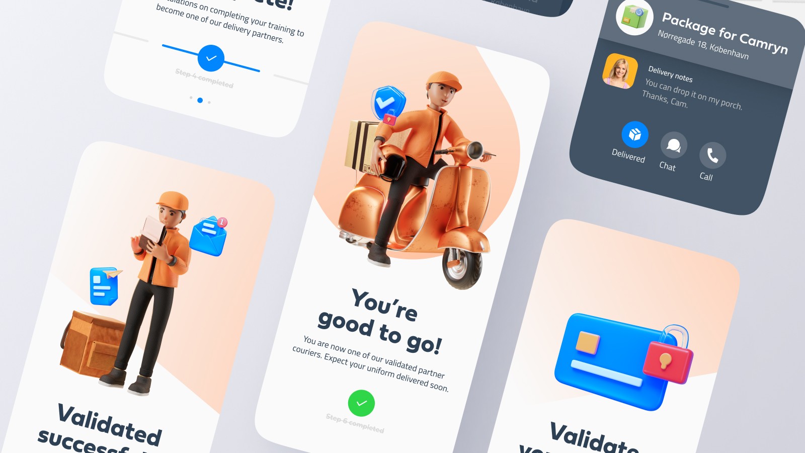 mobile app design ui ux for package delivery and onboarding