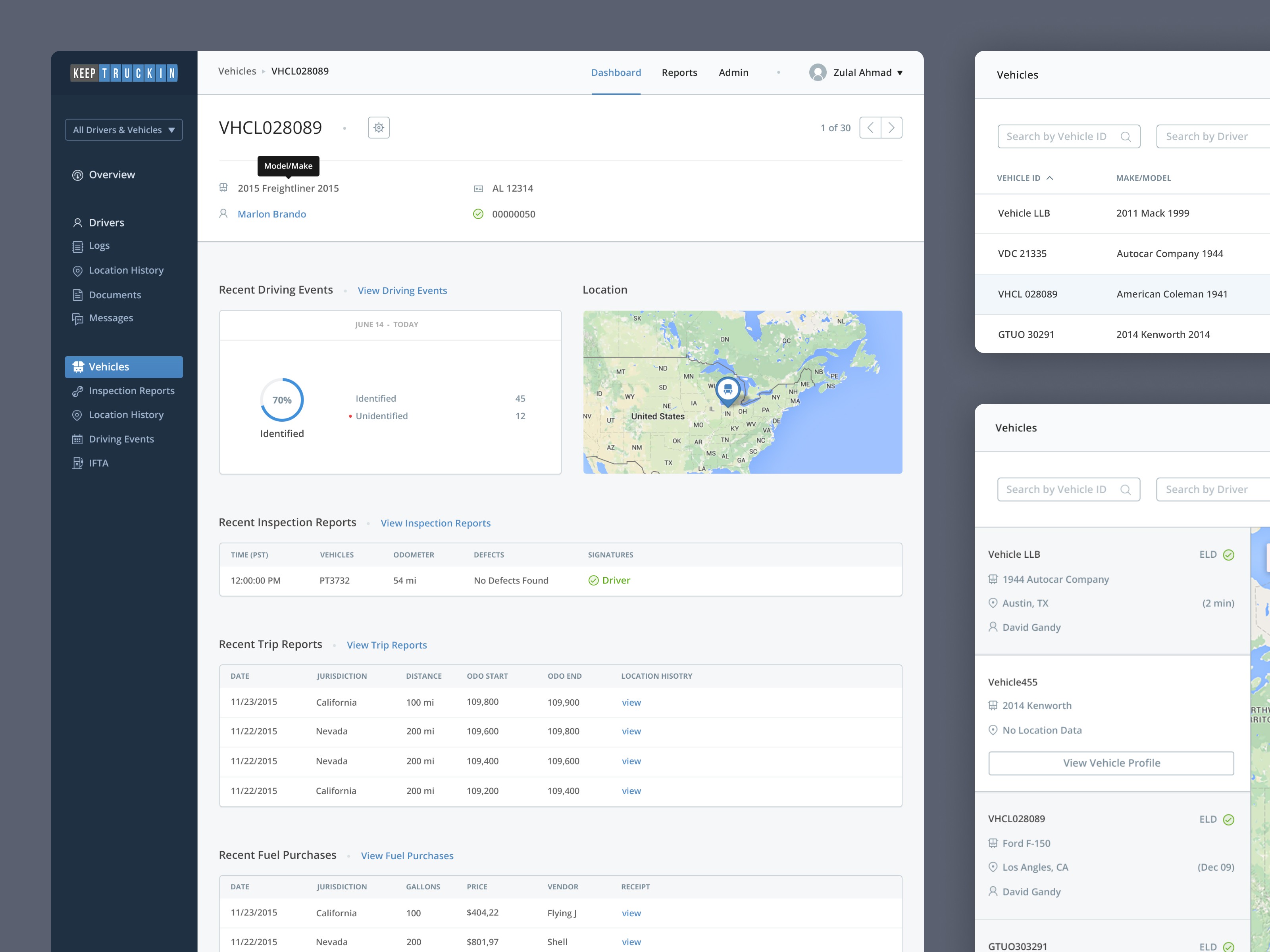 Motive web app - vehicle section - vehicle list and detail screens
