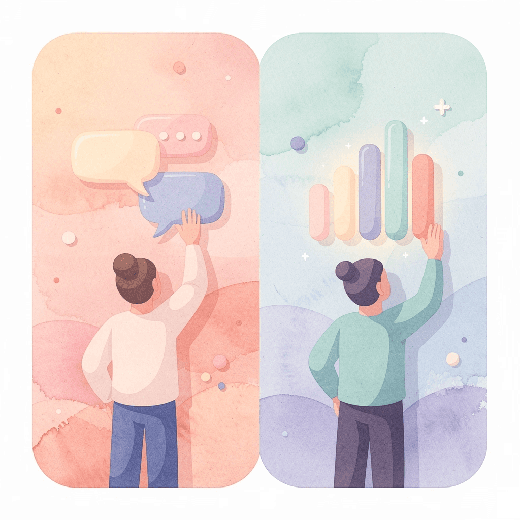 Illustration contrasting passive app scrolling with active language practice