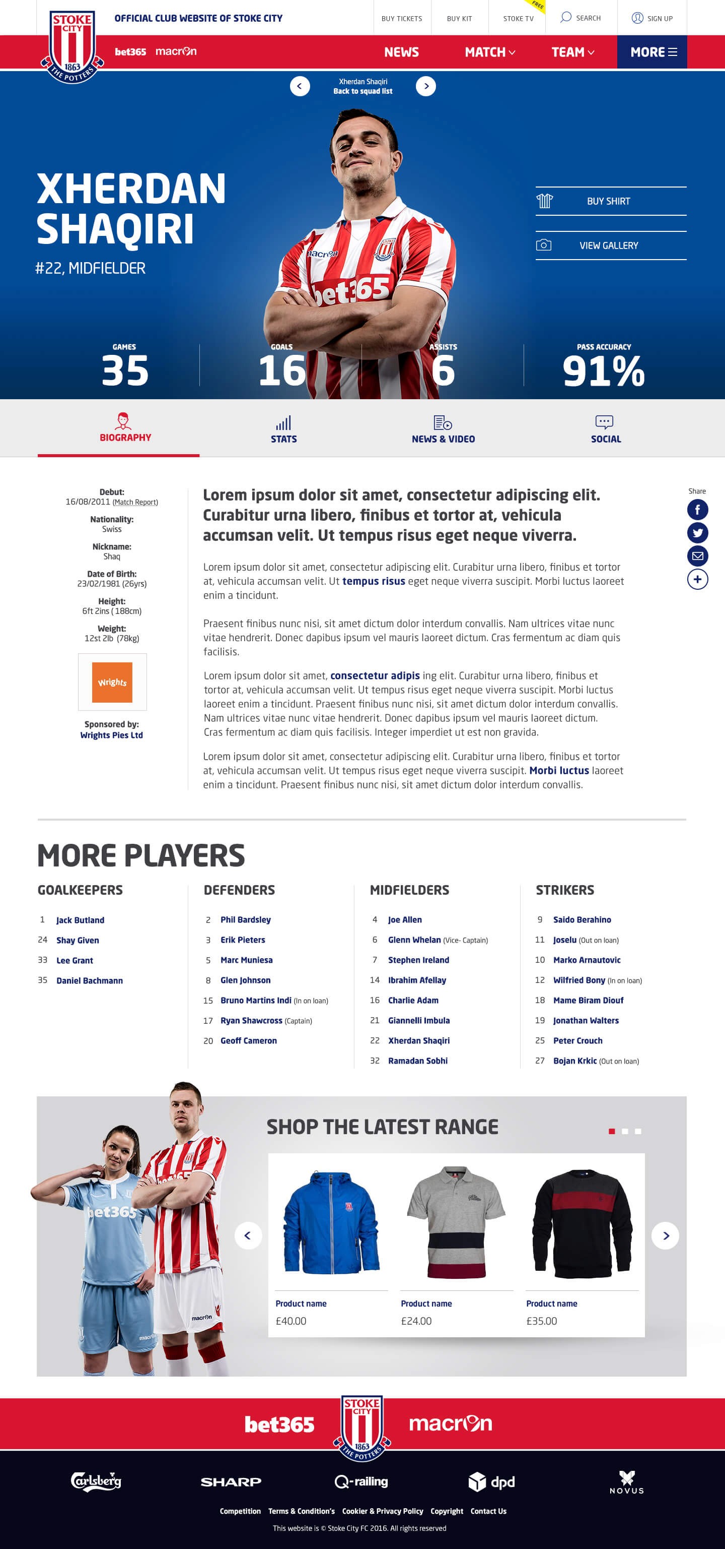 Stoke city player profile design