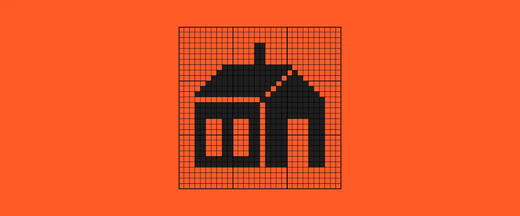 Pixelated black house on orange background