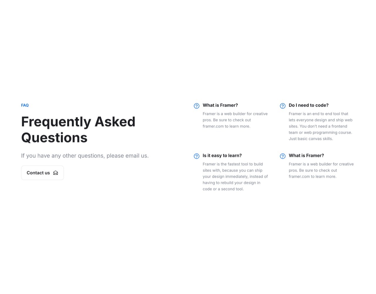 Framer FAQ Section - Frameblox UI