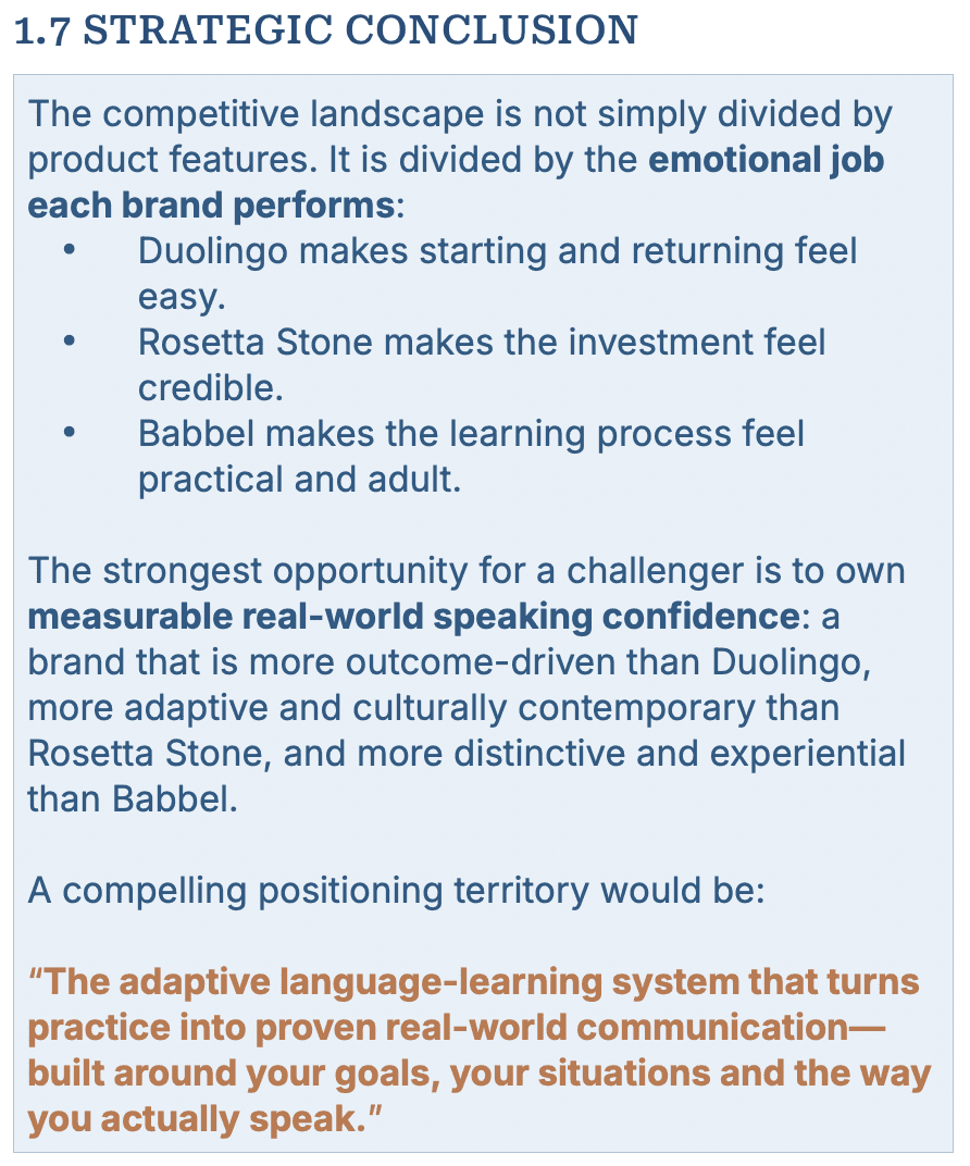 Screenshot of strategic conclusion.