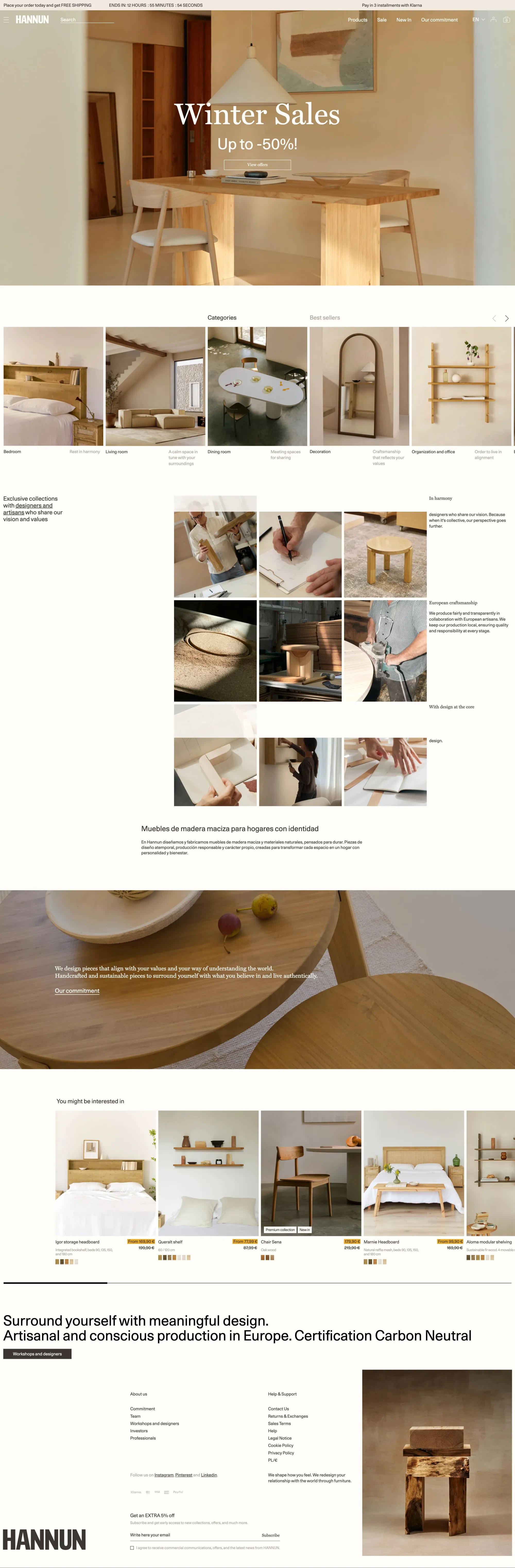 Hannun portfolio page screenshot showcasing Design and Ecommerce design