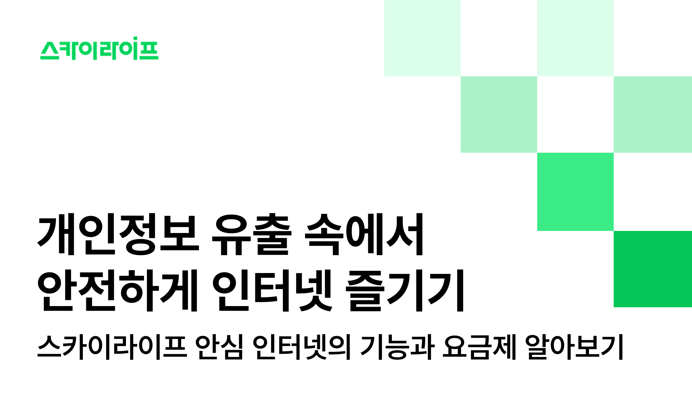혹시 개인정보가 유출되고 있진 않은지 불안하신가요? 네트워크 단계에서 차단하는 스카이라이프 안심 인터넷의 기능과 요금제를 알아보세요.