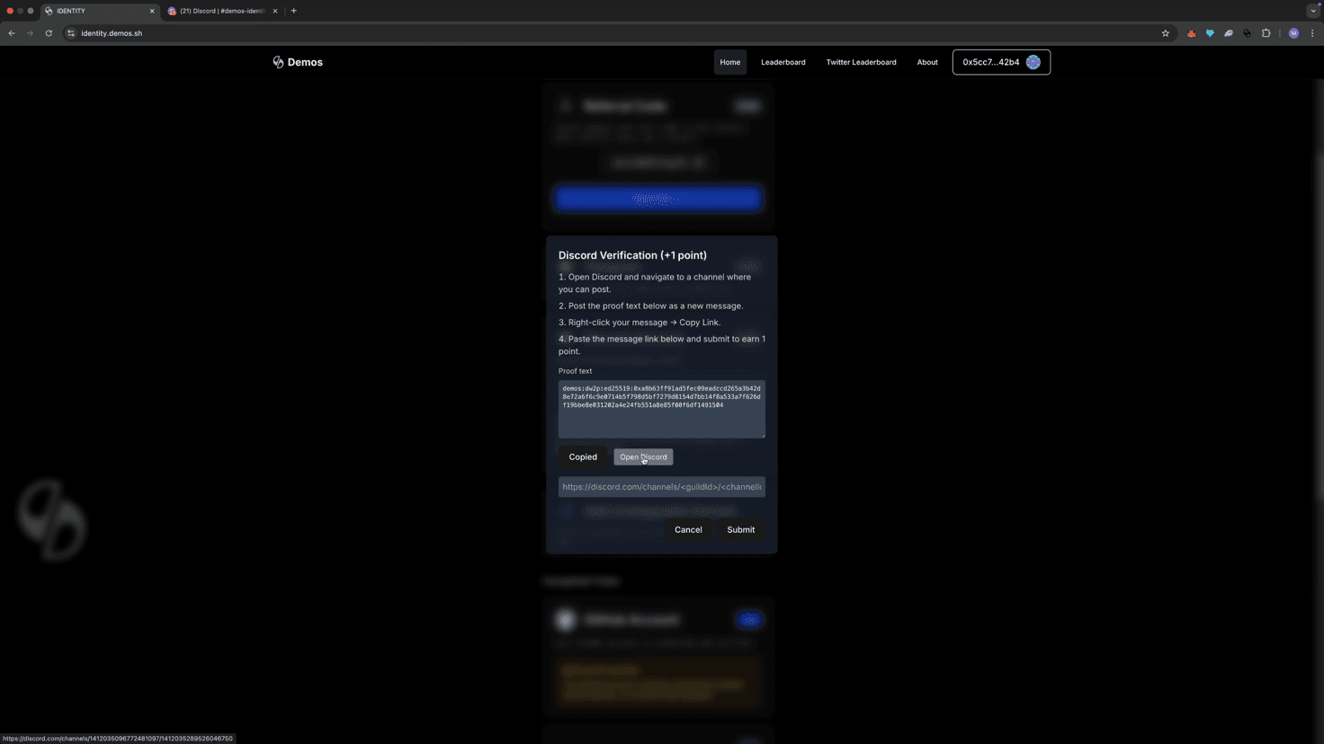 Verification message and Open Discord button